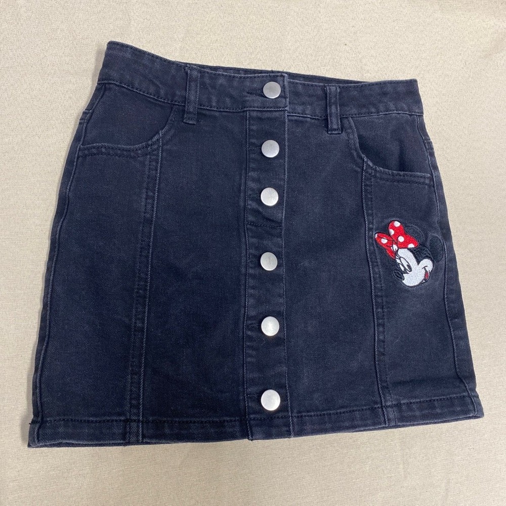 Disney Parks Girls Minnie Mouse Black Denim Skirt Size Medium M 8 10 Embroidered